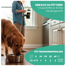 Einfach zu füttern dank beiliegendem Dosierlöffel.